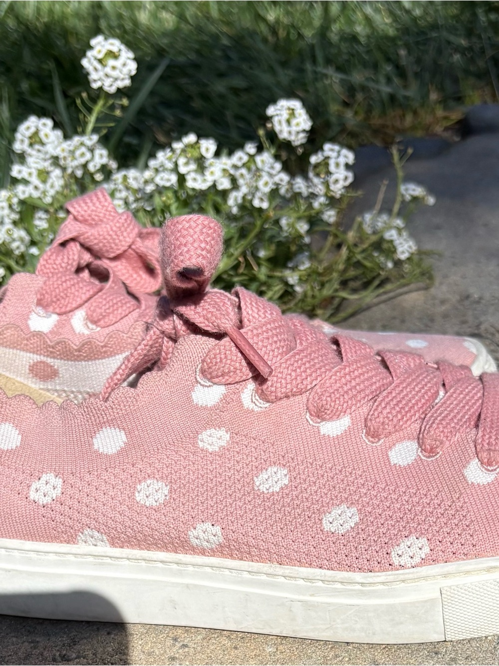 kate spade Pink Polka Dot Sneakers with Scalloped Trim
